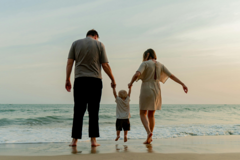 family on beach